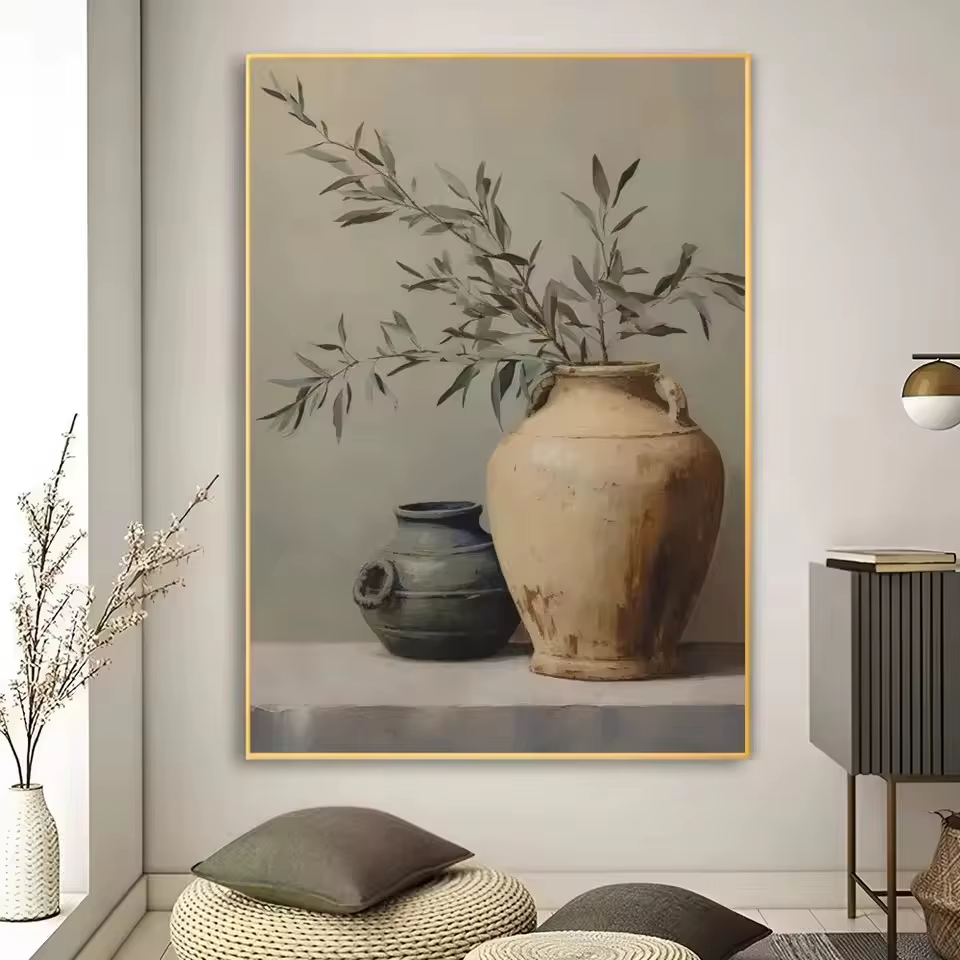Impression sur toile de vase floral rétro Art Déco, affiche florale abstraite moderne sans cadre pou