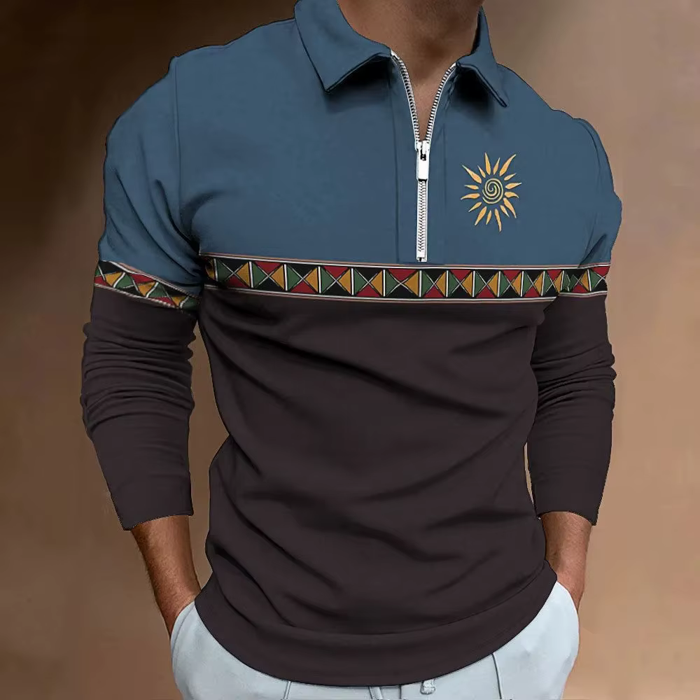 Polo rétro imprimé bloquant les documents pour hommes, vêtements de golf à revers, t-shirt décontrac