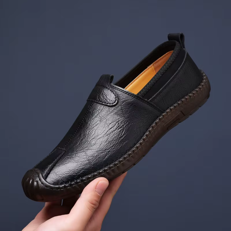 Mocassins Penny pour Hommes en Cuir, Chaussures Décontractées Cousues, Confortables pour la Conduite
