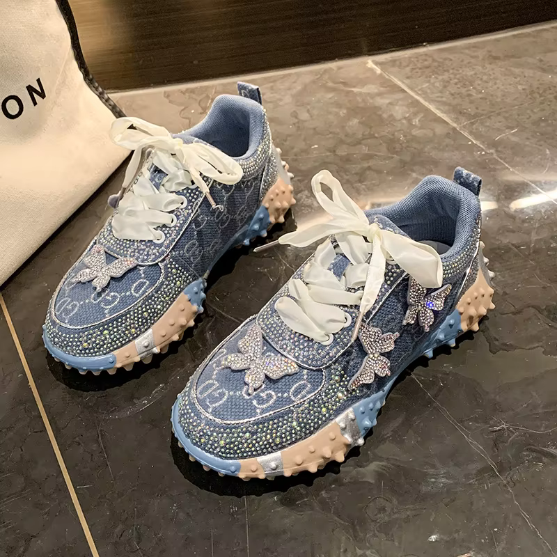 Chaussures de sport de luxe pour femmes, baskets tendance à plateforme ornée de diamants, chaussures de tennis antidérapantes, chaussures décontractées élégantes, chaussures de créateur pour femmes